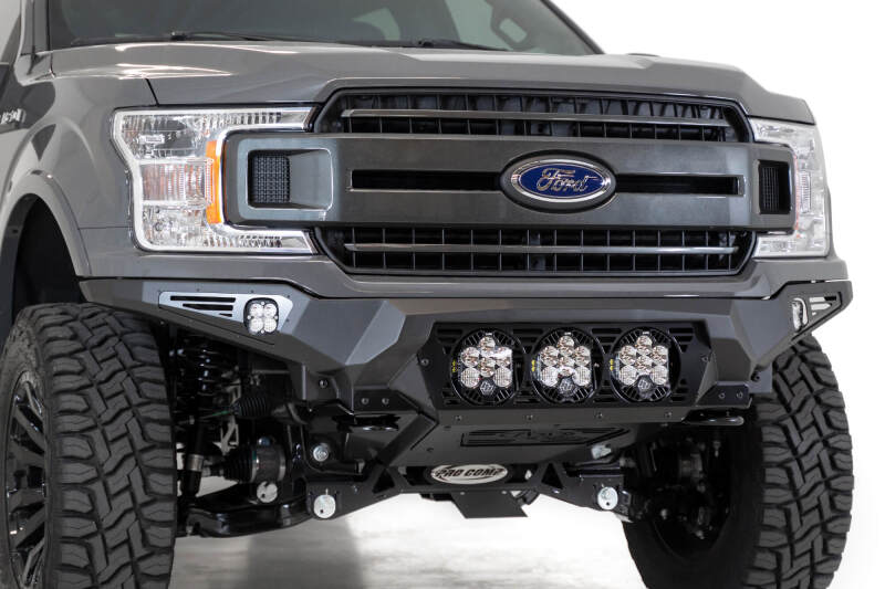 Ford F-150 Bumper - Front - Addictive Desert Designs - Bomber with 3 Baja Designs LP6 Mounts - Hammer Black - `18-`20